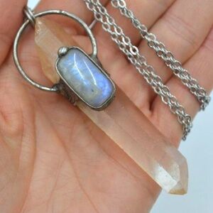 Crystal Tangerine quartz & rainbow moonstone PENDANT